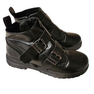 Womens Sz 8.5 Combat Boots Black Zip Up Straps Unbranded